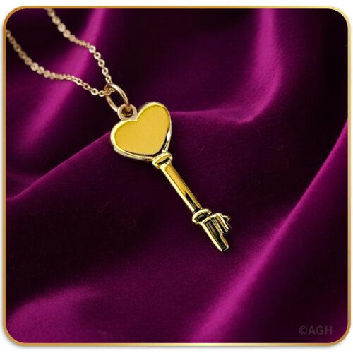 22K Gold Heart Key Pendant